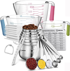 Aikexin measuring cups and spoons nest neatly for organized kitchen storage.