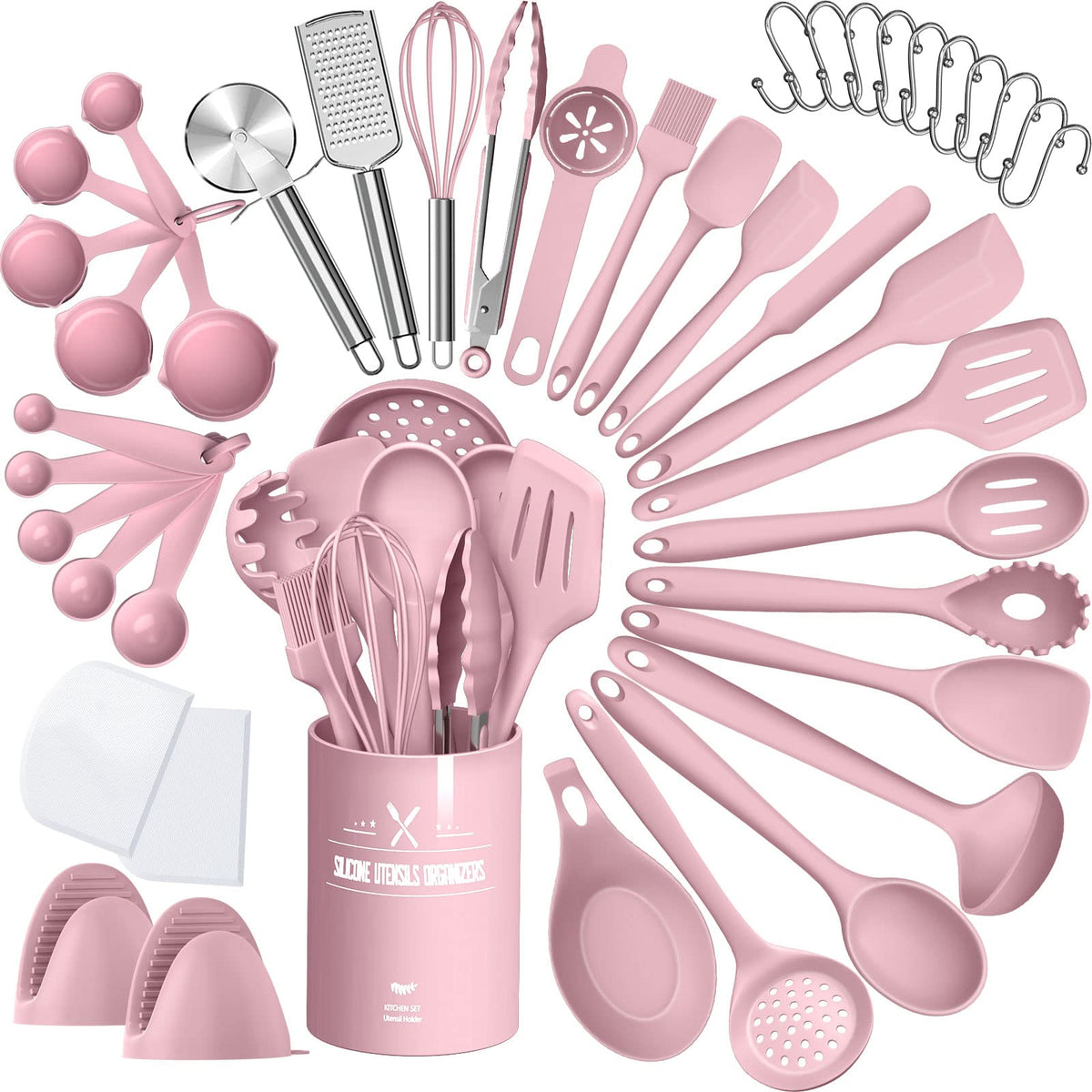 AIKKIL 43-piece pink silicone set protects nonstick cookware from scratches