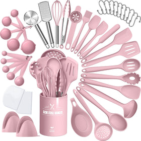 AIKKIL 43-piece pink silicone set protects nonstick cookware from scratches