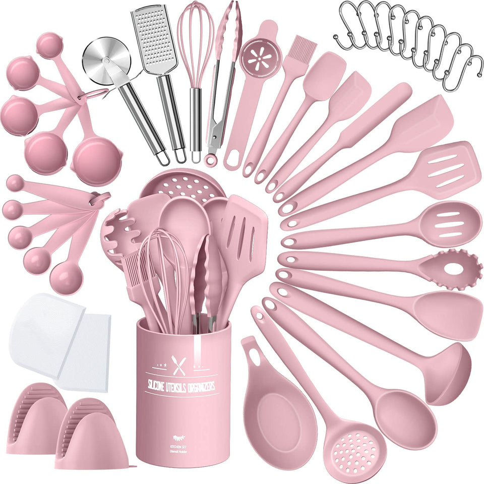 AIKKIL 43-piece pink silicone set protects nonstick cookware from scratches