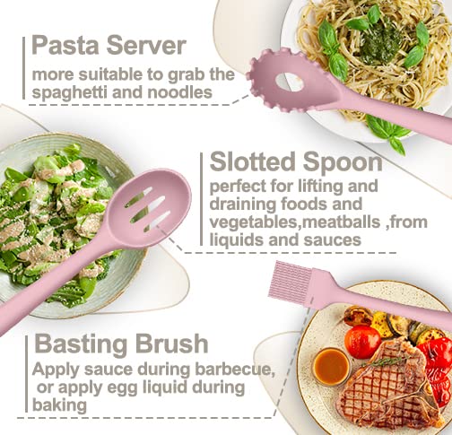AIKKIL silicone solid spoon pink versatile stirring and serving