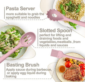 AIKKIL silicone solid spoon pink versatile stirring and serving