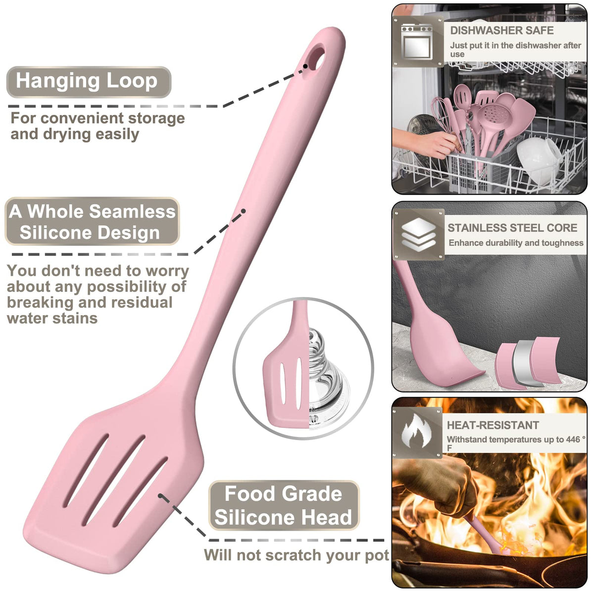 AIKKIL silicone tongs pink great for grilling and serving