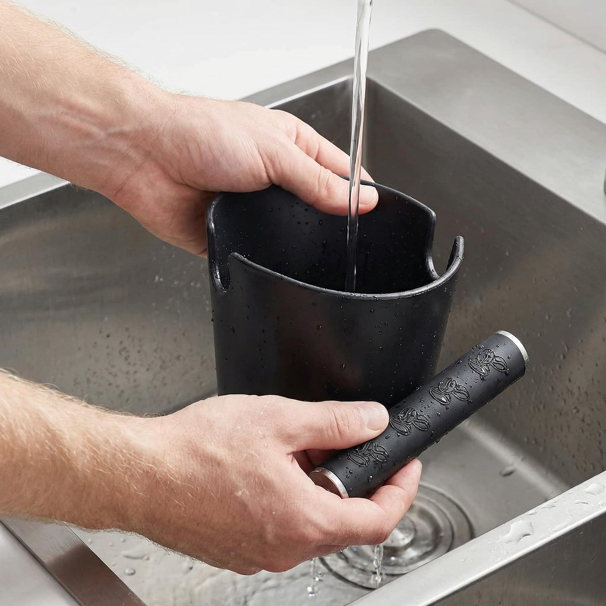 Detachable metal rubber bar on Ailelan knock box for thorough cleaning