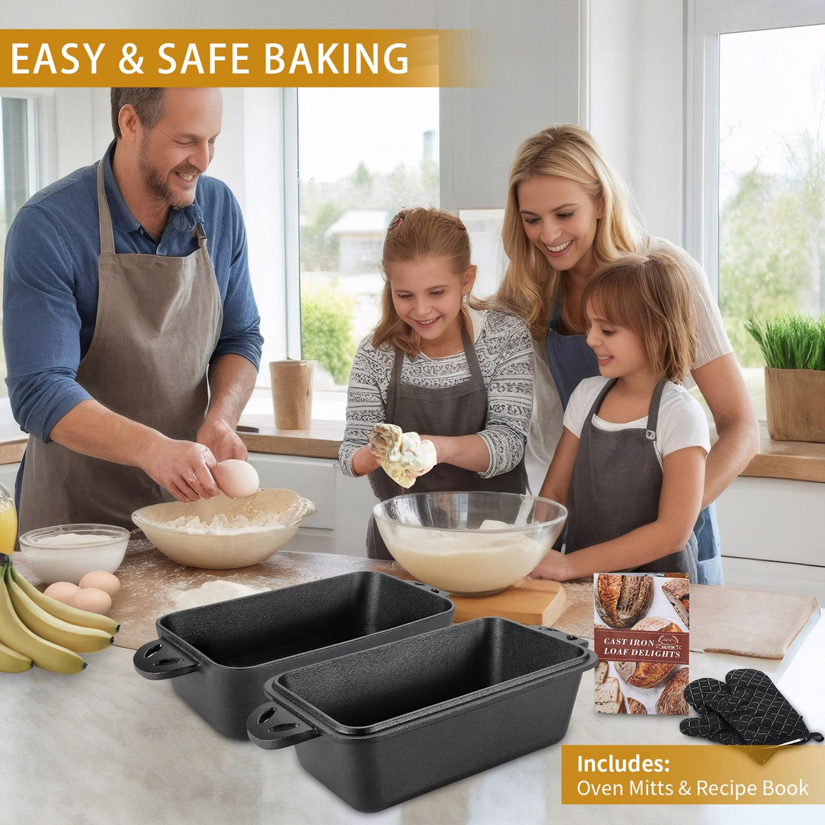 AILITOR cast iron loaf pan in oven for even baking