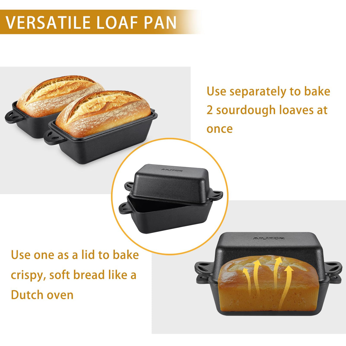AILITOR loaf pan with lid on in-use for Dutch oven style results