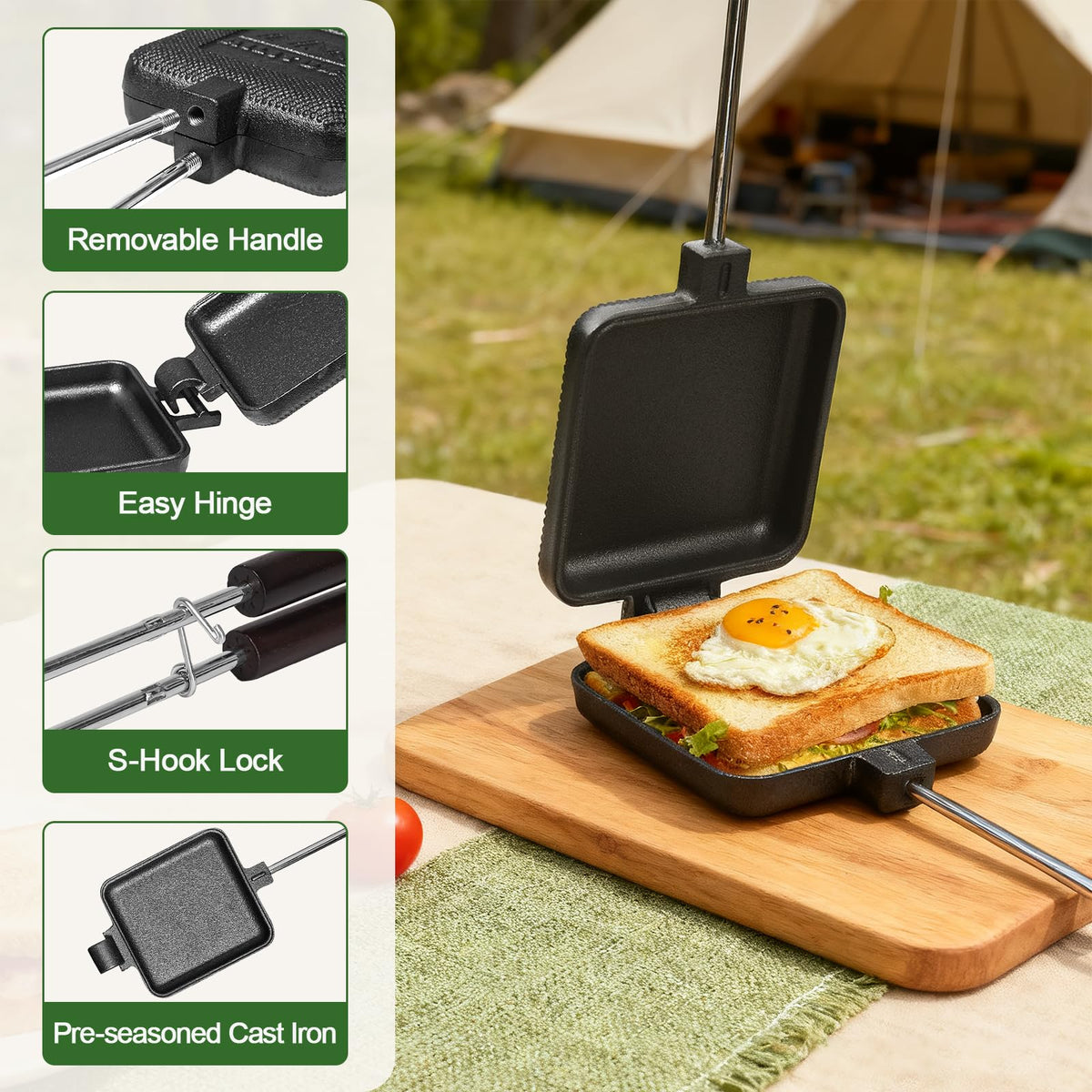 AILITOR Long wooden handles keep hands safe while flipping over flames