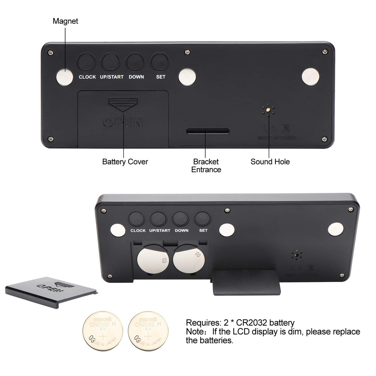 AIMILAR compact countdown timer powered by batteries for travel.