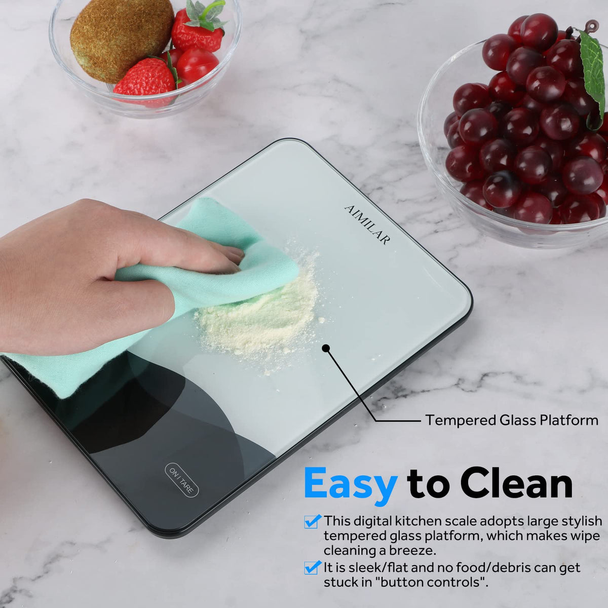 Aimilar scale shows 1 g and 0.1 oz accuracy for precise portions