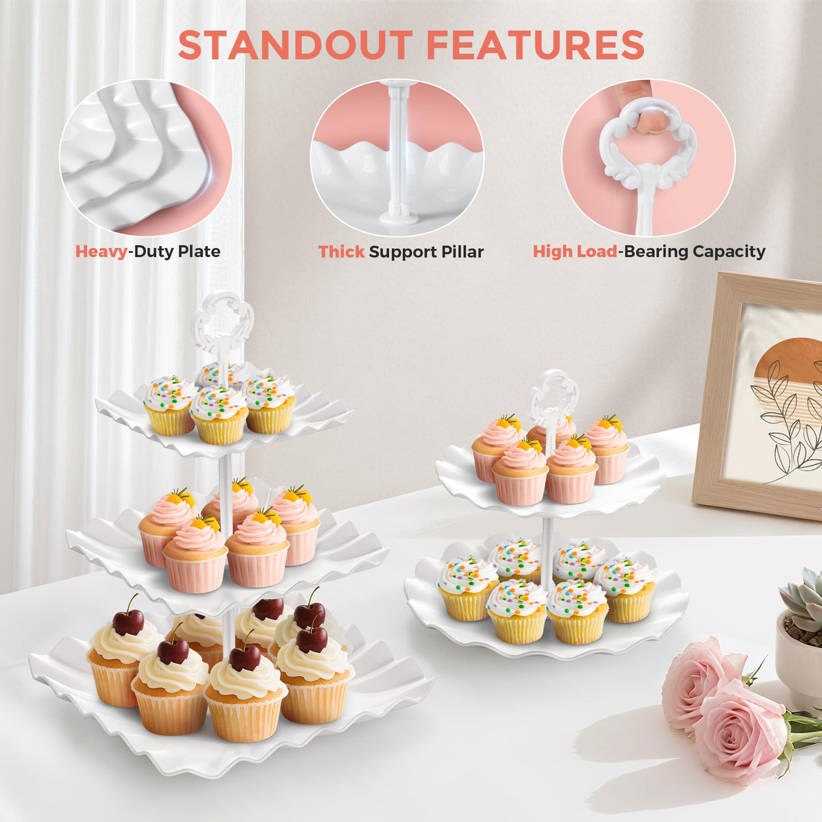 AIMSEAL 3-tier square stands create a dramatic centerpiece for cupcakes