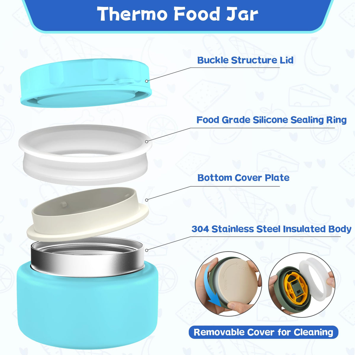 Aimsnk 8oz soup thermo in blue keeps hot soups safely for hours