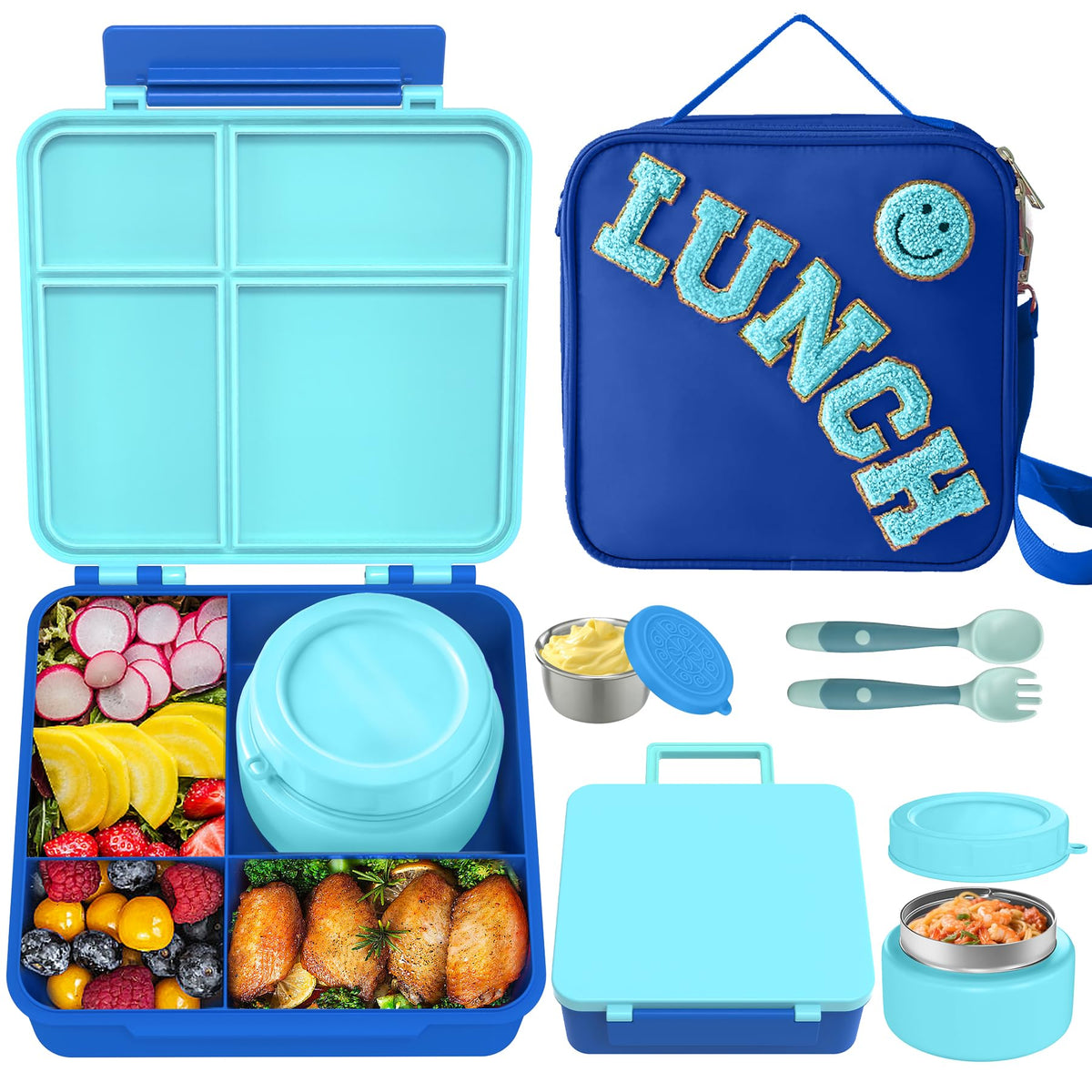 Aimsnk kids bento blue lunch box with easy-open buckle for school lunches