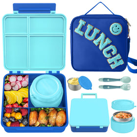 Aimsnk kids bento blue lunch box with easy-open buckle for school lunches