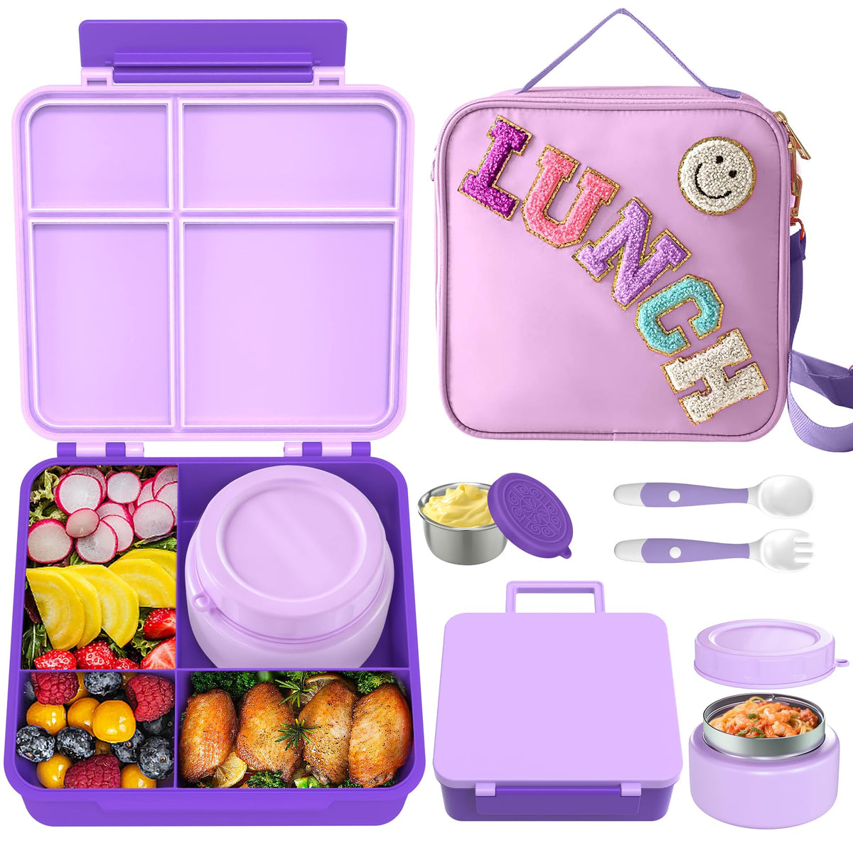 Aimsnk kids bento lunch box purple with four compartments keeps meals organized