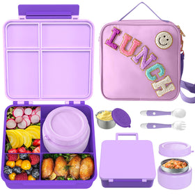 Aimsnk kids bento lunch box purple with four compartments keeps meals organized