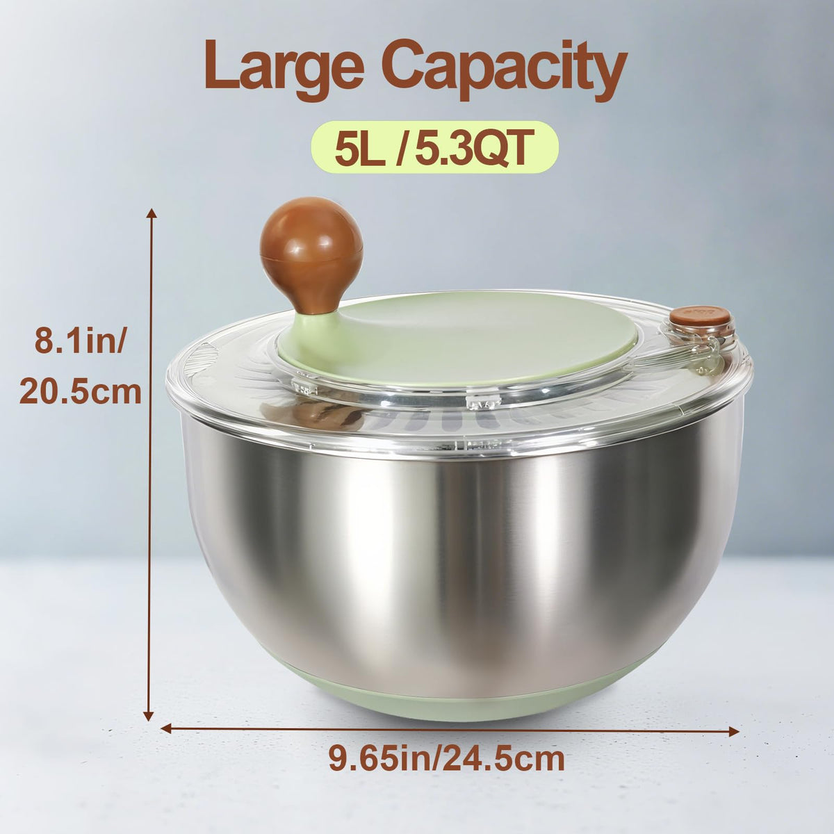 Ainmvnos stainless steel spinner features a non-slip base for stability