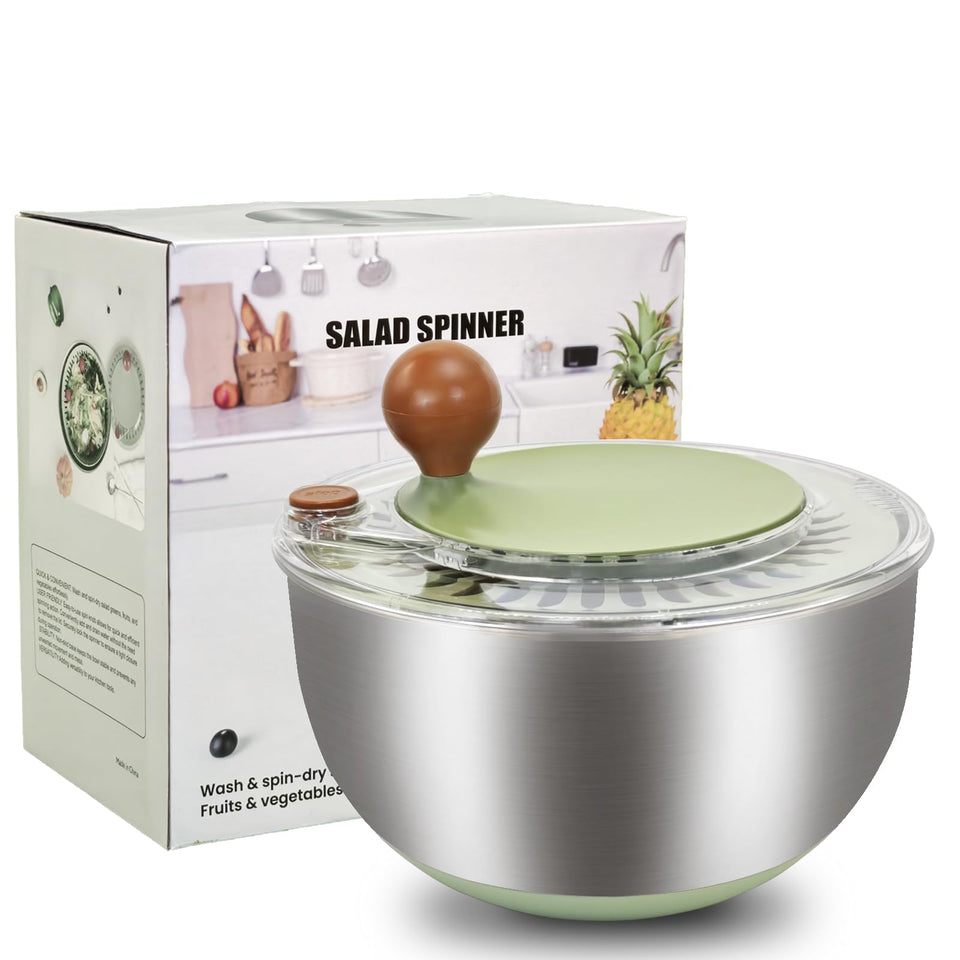 Ainmvnos 5.3qt stainless steel salad spinner with stop button for quick, controlled spinning
