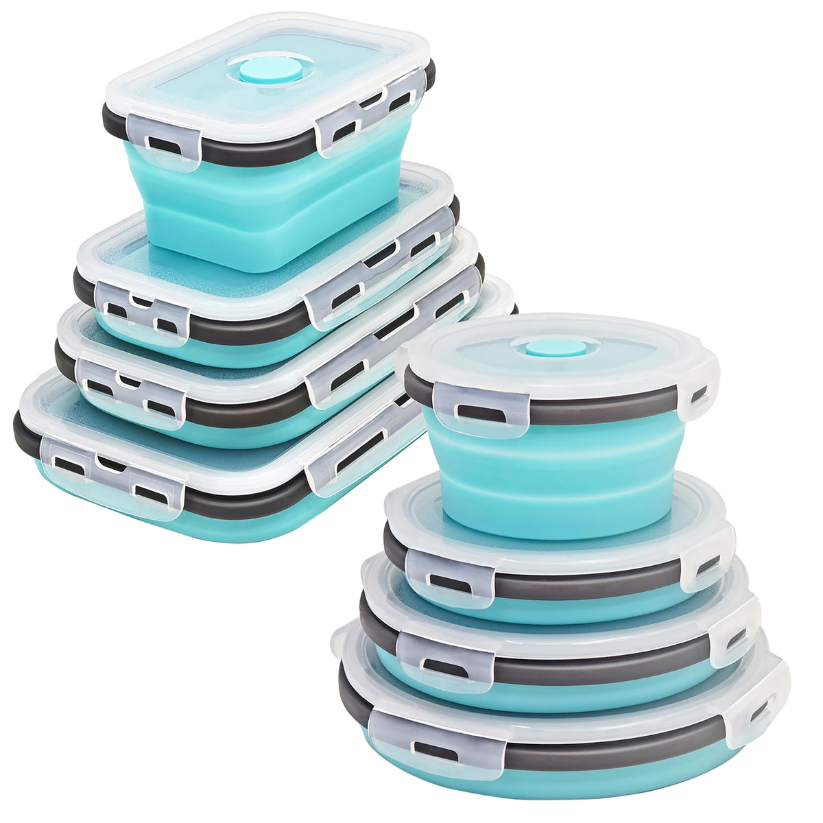 Ainmvnos 8 collapsible bowls with lids for space-saving kitchen organization.
