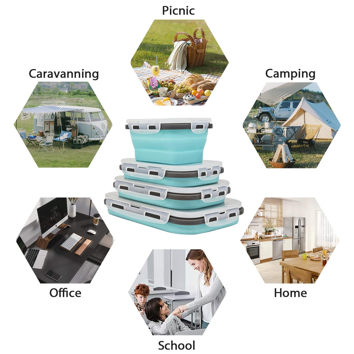 Ainmvnos silicone collapsible food containers store meals compactly for camping and travel.