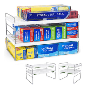 Aionvidas expandable wrap organizer in three tiers stores wraps neatly within 9.8 to 15.6 inches