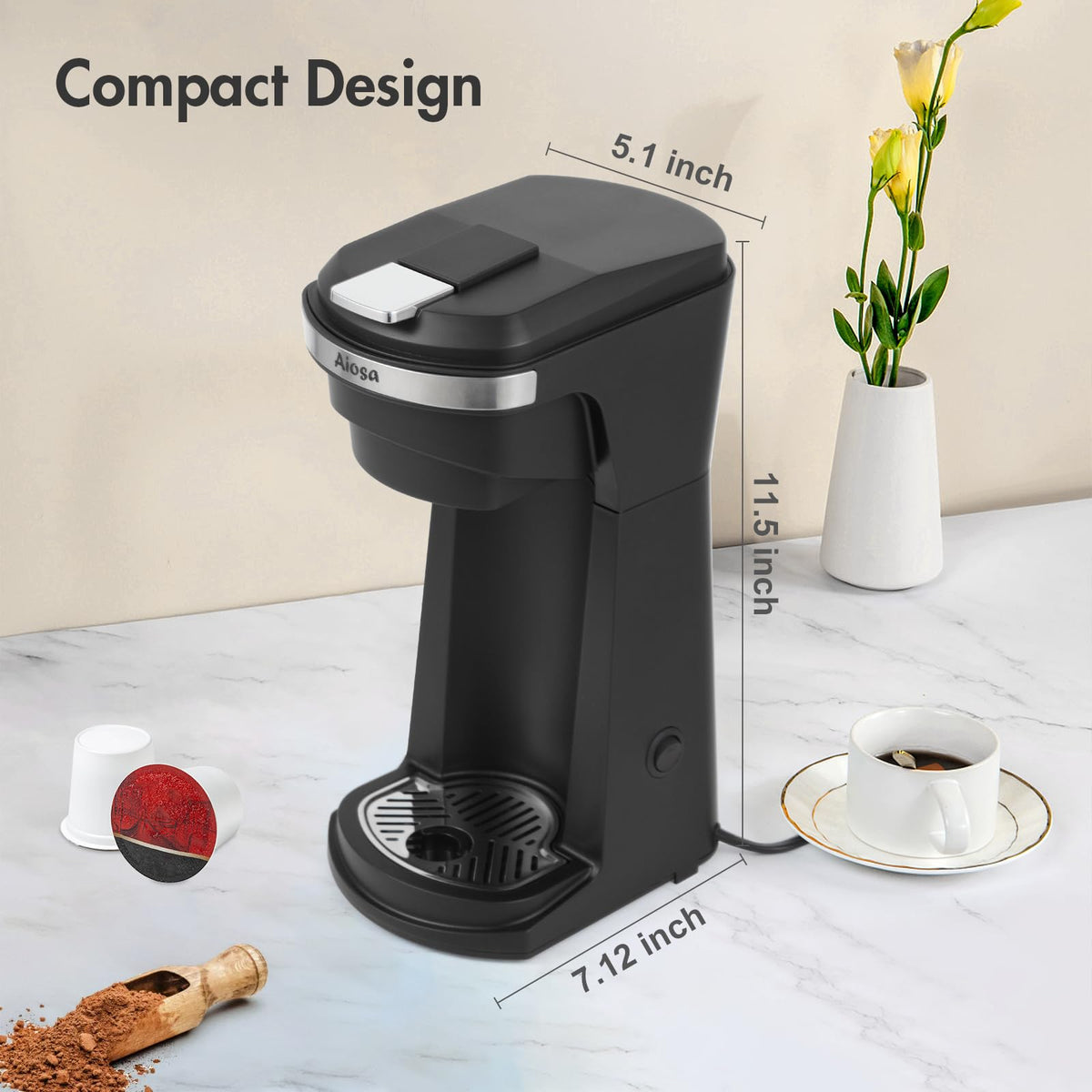 Aiosa KCup and ground coffee compatibility, versatile beverage options