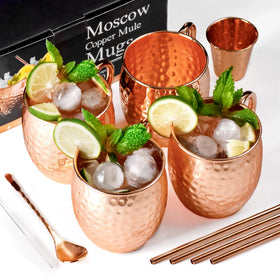 Airbin Moscow Mule mugs set four copper cups for stylish entertaining at parties.