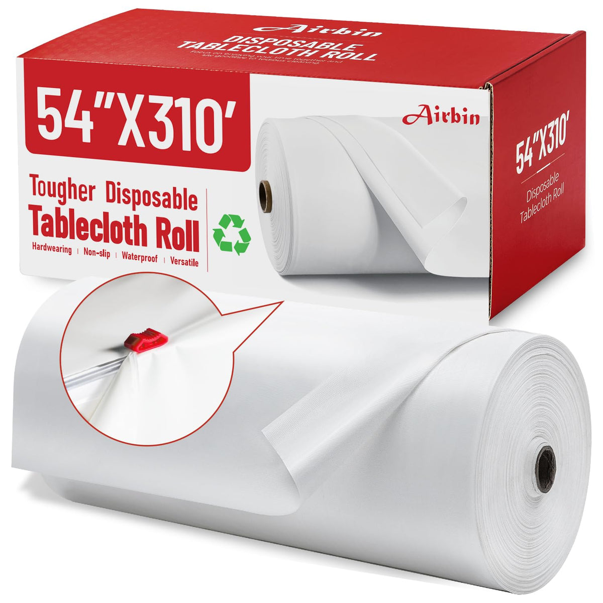 Airbin tablecloth 310ft unrolled roll showing extensive coverage for events.