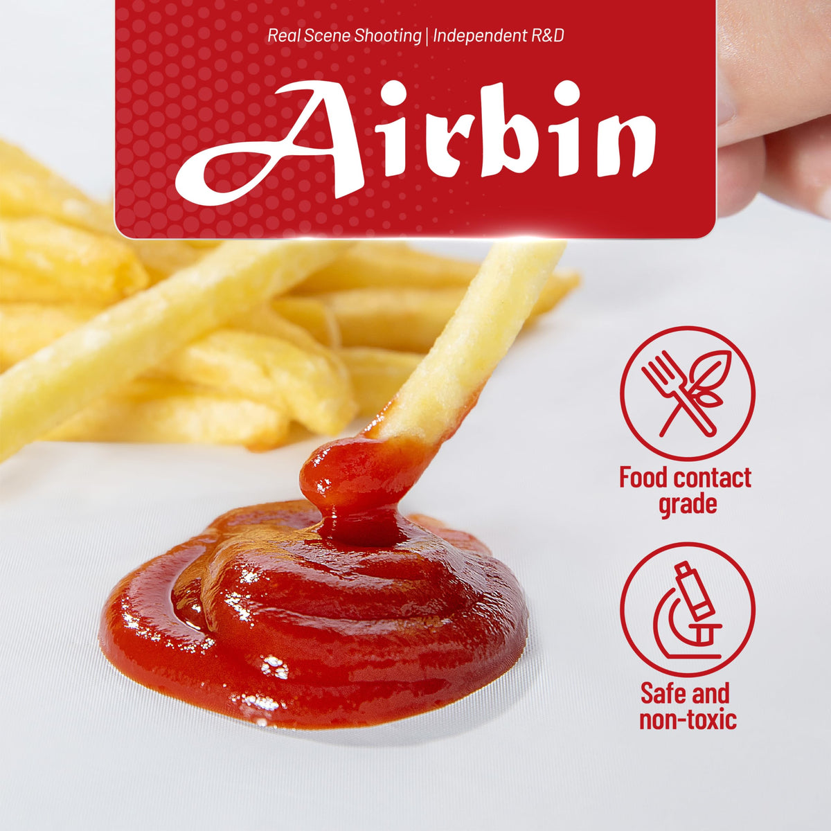 Airbin tablecloth with sliding cutters for easy size customization.