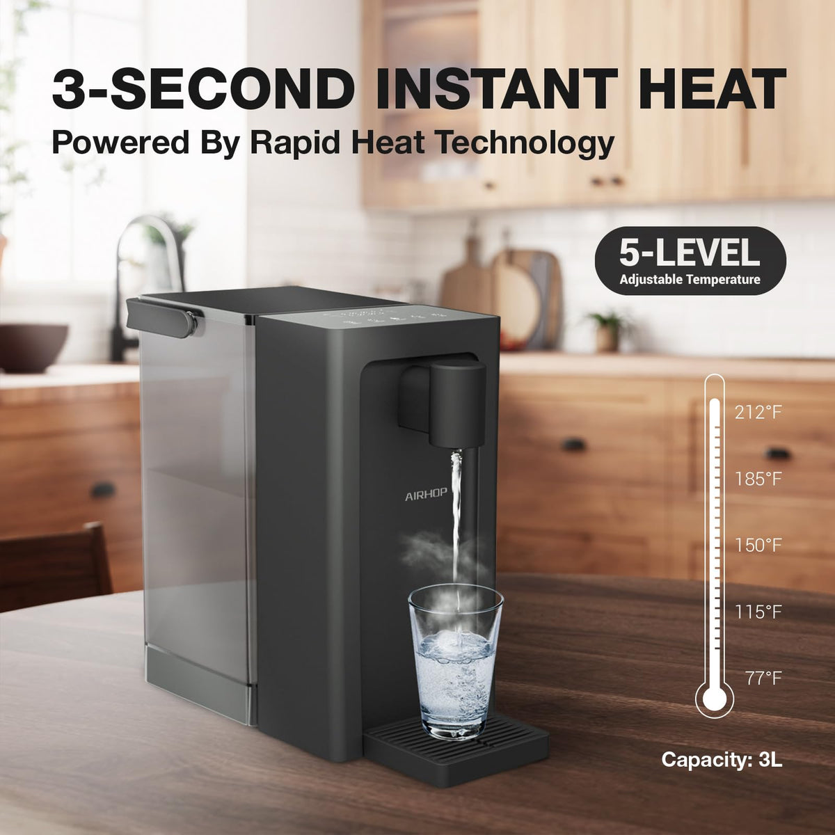 AirHOP control panel with five temperature presets for precise drink prep.
