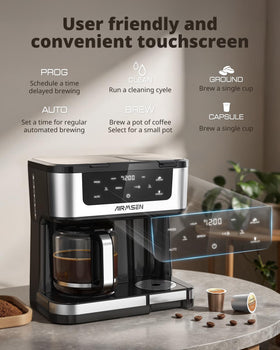 AIRMSEN drip-free glass carafe keeps servings neat and spill-free.