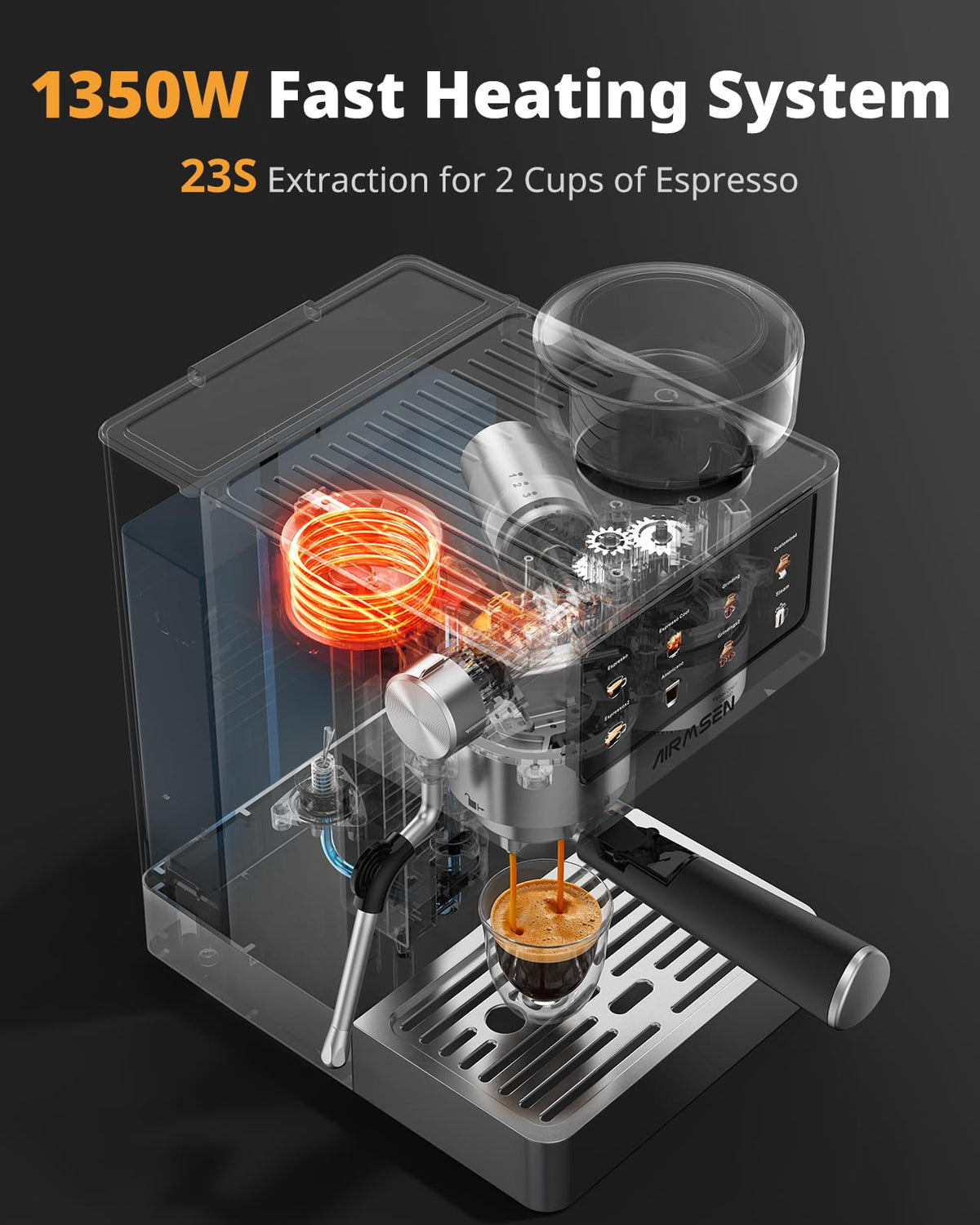AIRMSEN compact machine design suitable for small counters and easy cleaning.