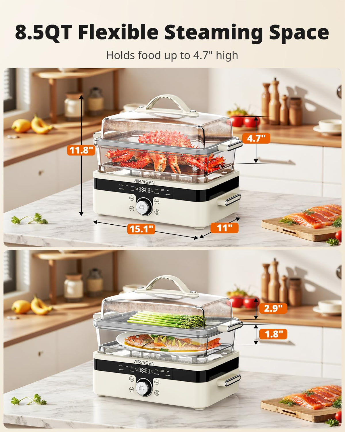 Airmsen steamer dishwasher-safe baskets simplify cleanup after meals.