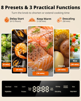 Airmsen steamer external water tank allows refilling mid-cook safely.