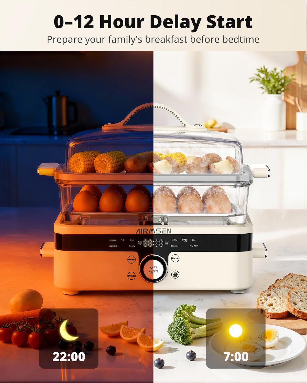 Airmsen steamer maintains nutrient-rich flavors with gentle, moisture-sealed cooking.