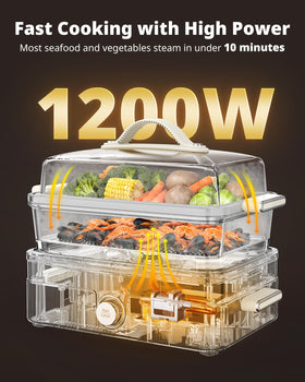 Airmsen steamer rapid heat-up delivers steam in seconds for quick dinners.