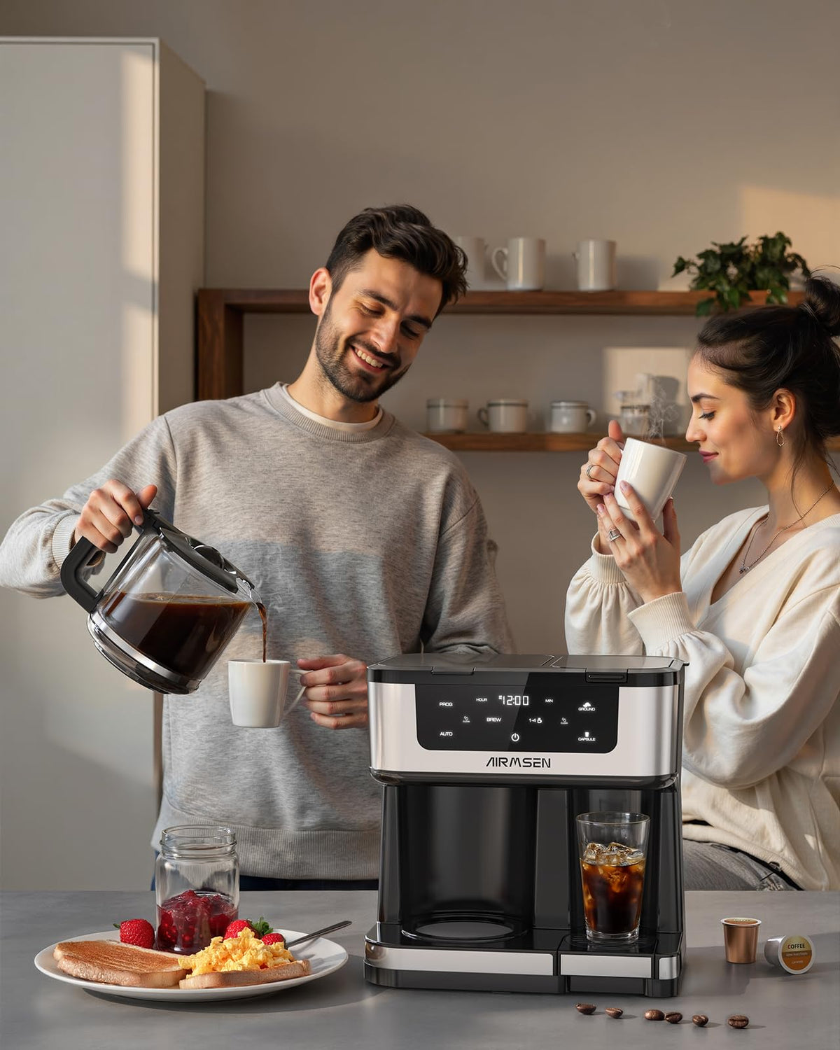 AIRMSEN touchscreen control panel enables easy brew adjustments.