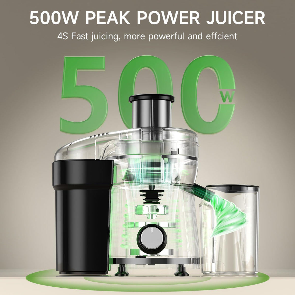 Airon juicer 3-speed controls for soft to hard produce.