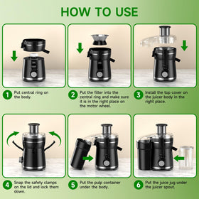 Airon juicer includes cleaning brush for quick maintenance.