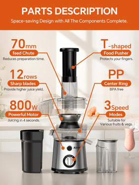 Airon dishwasher-safe parts highlight easy cleanup after juicing sessions.