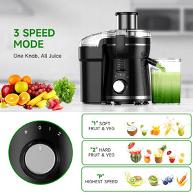Airon juicer 3-inch wide mouth simplifies prep.