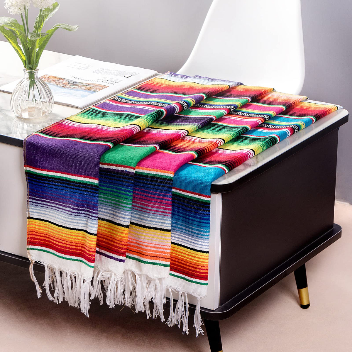 Airooglee Mexican table runner 4Pack serape stripes adds bold color to your table.