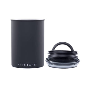 AirScape coffee canister in matte black lid preserves beans longer.