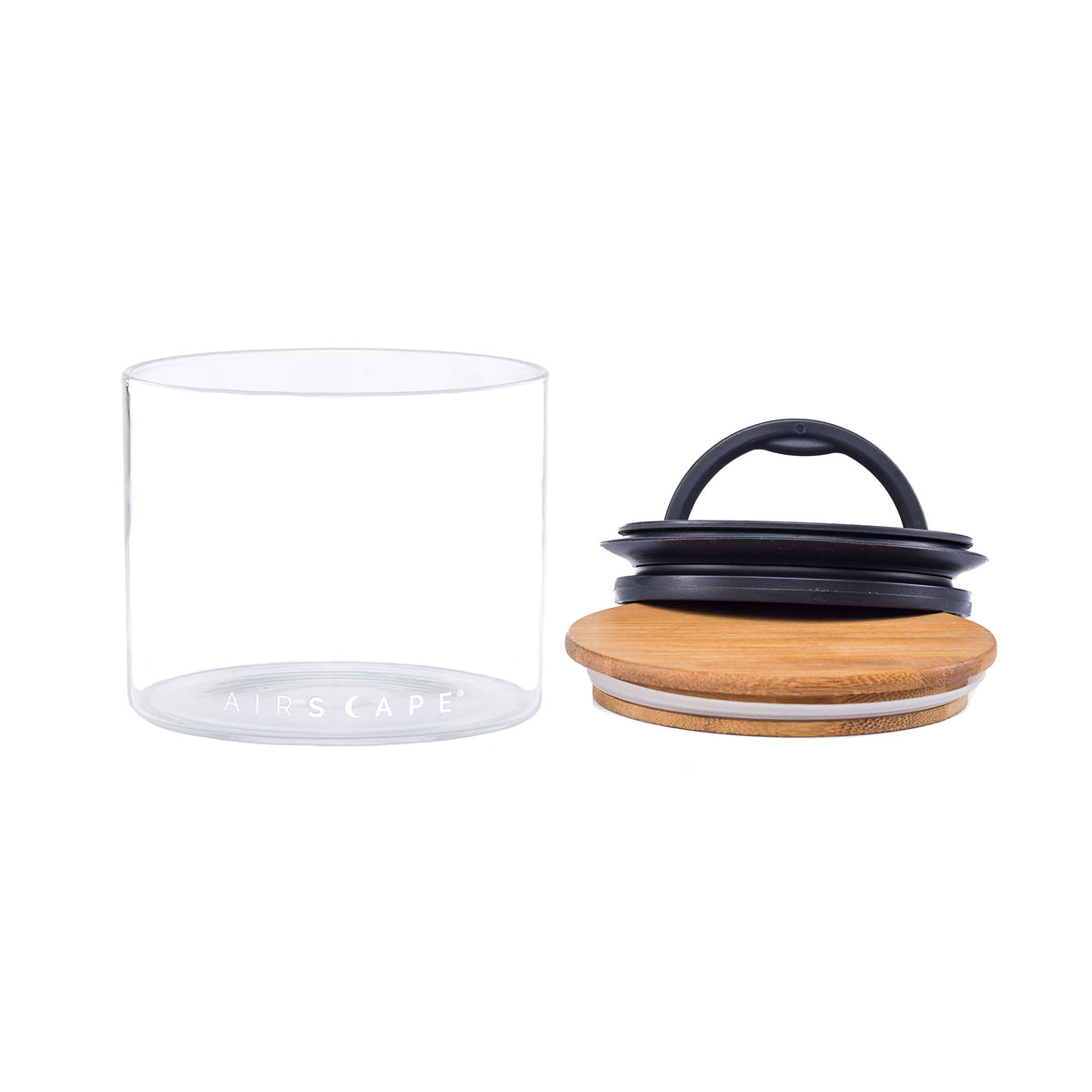 AirScape glass storage canister with bamboo top lid adds a stylish touch to kitchen storage