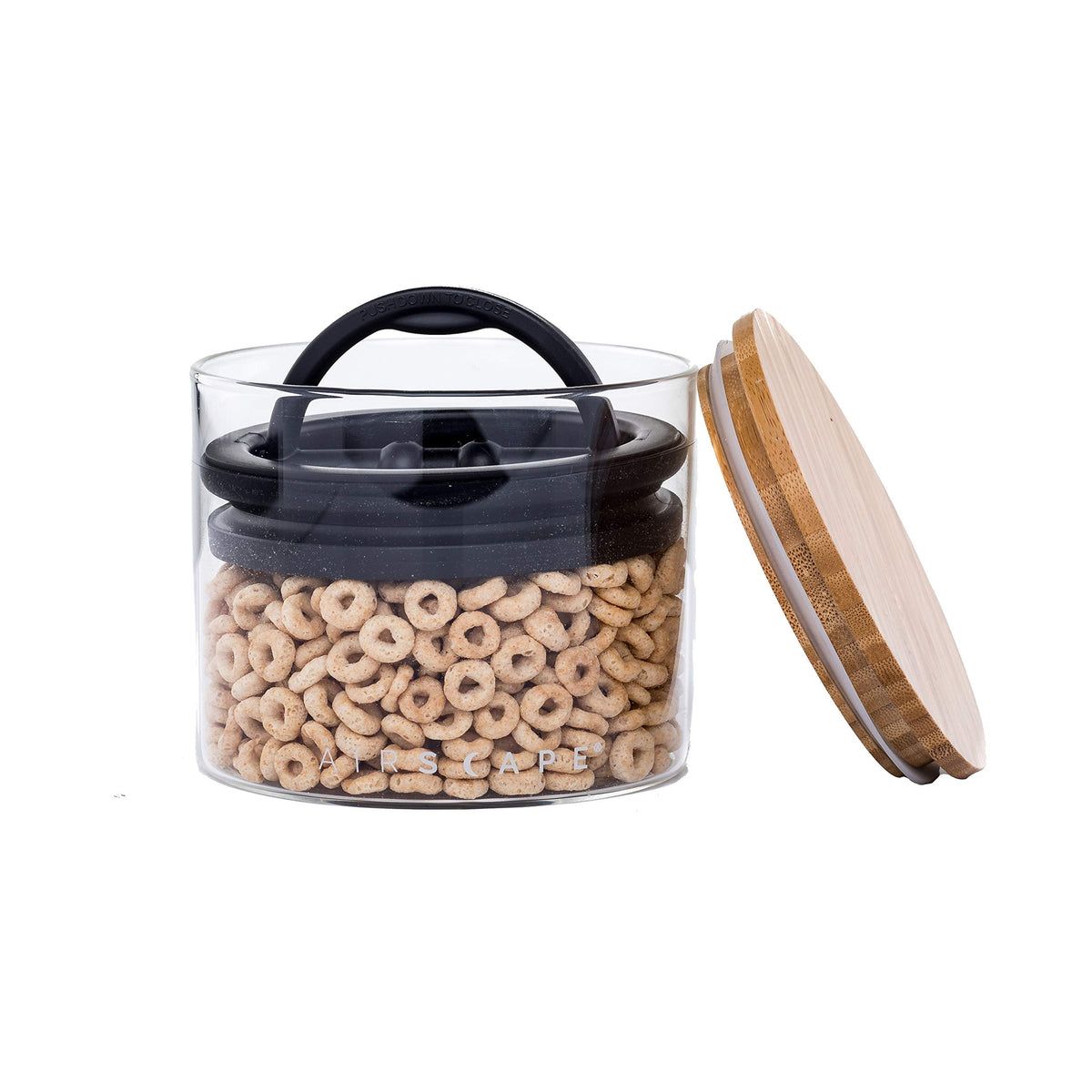 AirScape glass storage canister features UV-blocking glass to protect light-sensitive foods