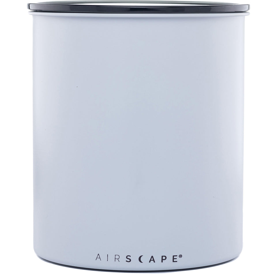 AirScape Kilo coffee storage canister in matte gray keeps beans fresh on the counter.