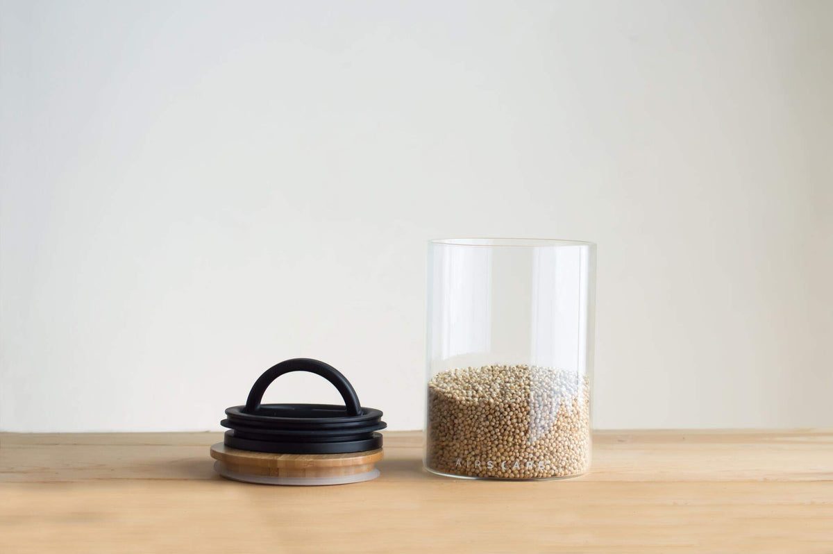 AirScape on kitchen counter demonstrates compact, stylish pantry storage.
