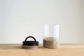 AirScape on kitchen counter demonstrates compact, stylish pantry storage.