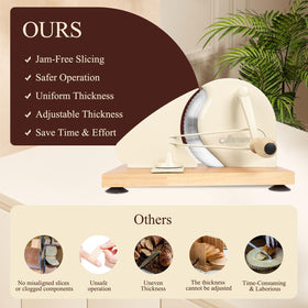AirVows all-in-one bread slicer supports bread, cheese, and vegetables efficiently.