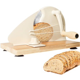 AirVows manual bread slicer with wood base offering stable, even slicing.