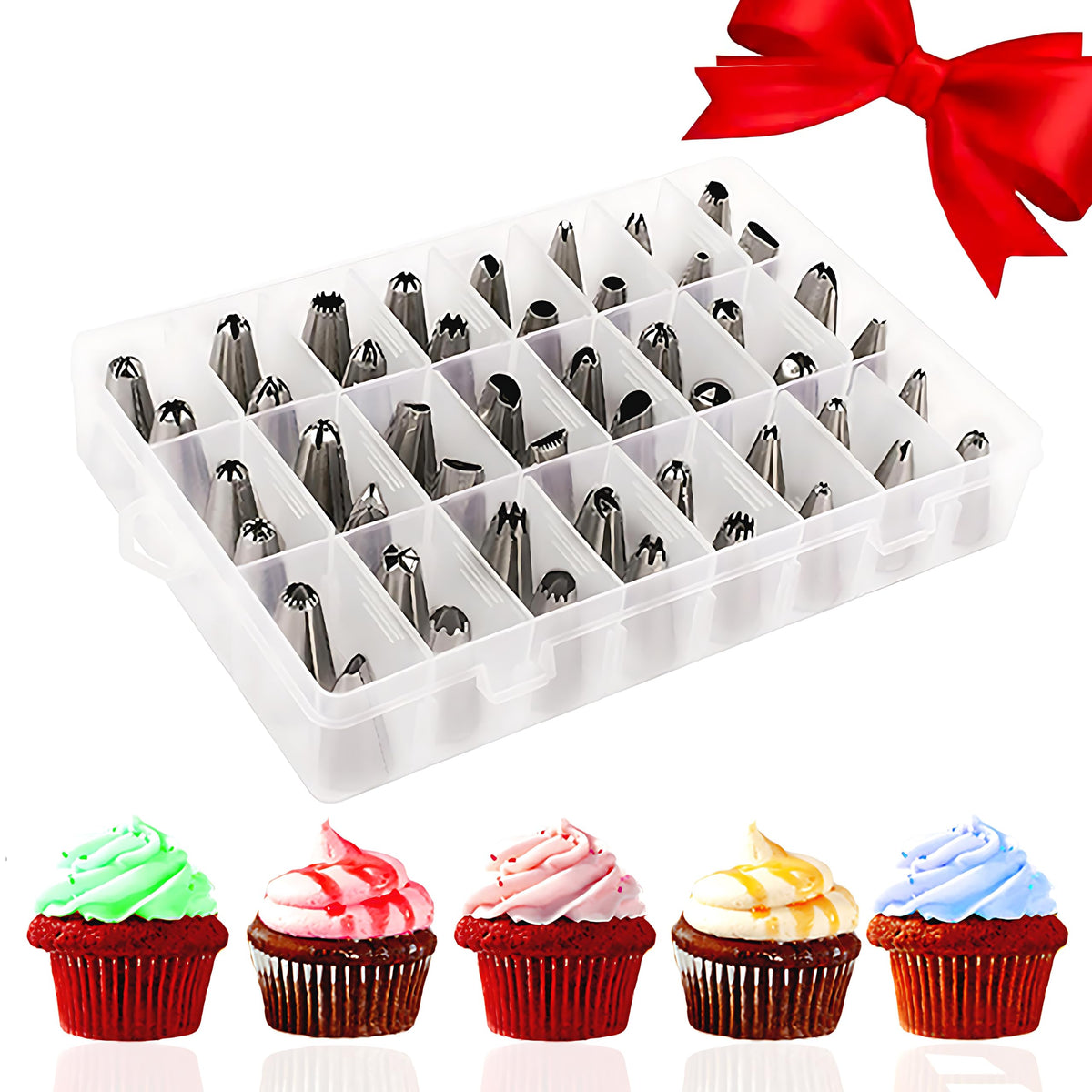 AISARCH 48-piece numbered piping tips case with durable stainless steel tips for decorating